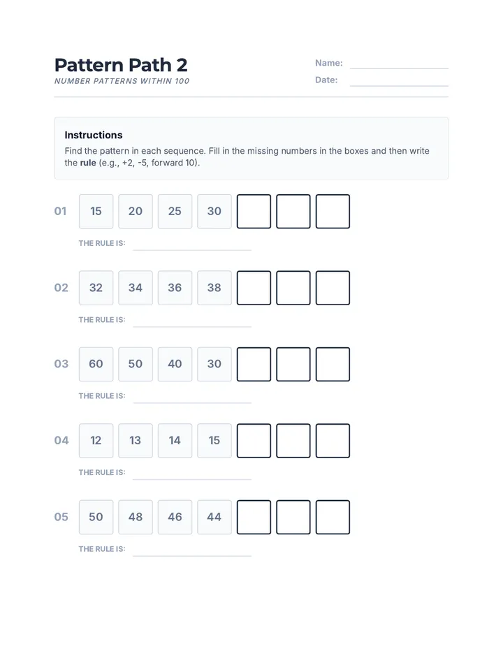 Pattern Path 2 Worksheet
