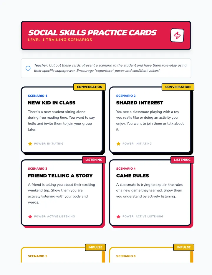 Social Skills Practice Cards