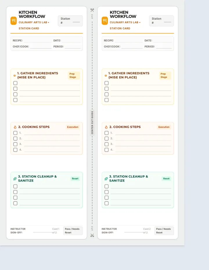 Kitchen Workflow Checklist Document