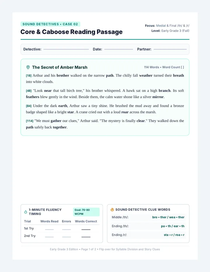 Core Caboose Worksheet