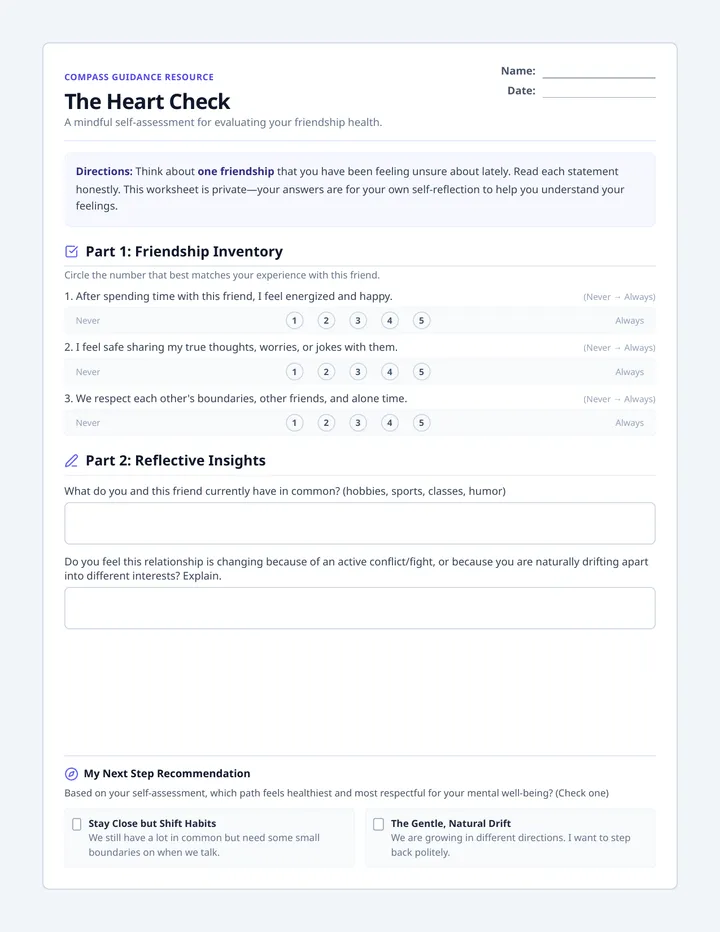 Heart Check Worksheet