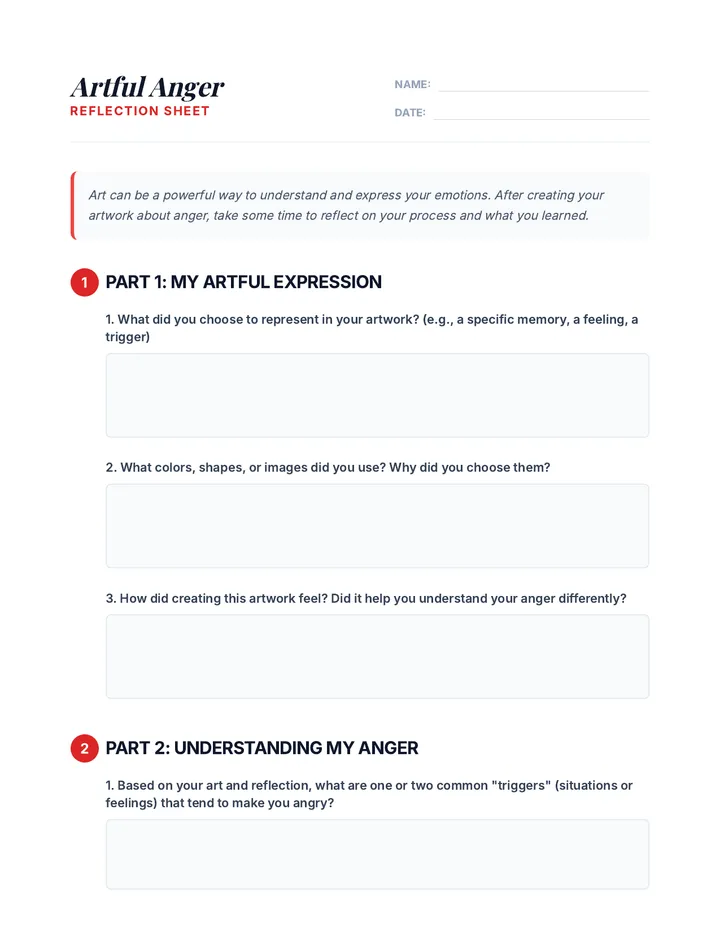 Artful Anger Reflection Sheet