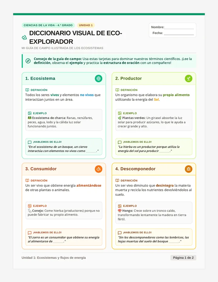 Eco Explorer Vocabulary Handout