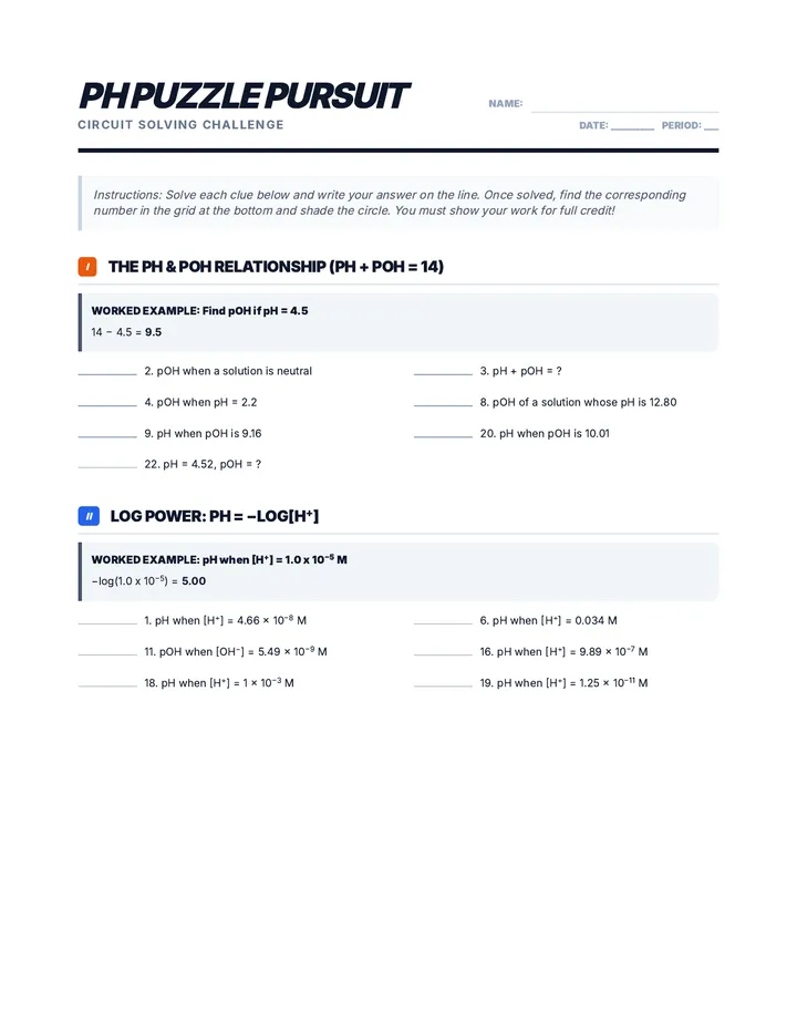 pH Puzzle Pursuit Worksheet