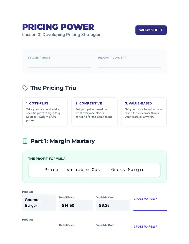 Pricing Power Worksheet