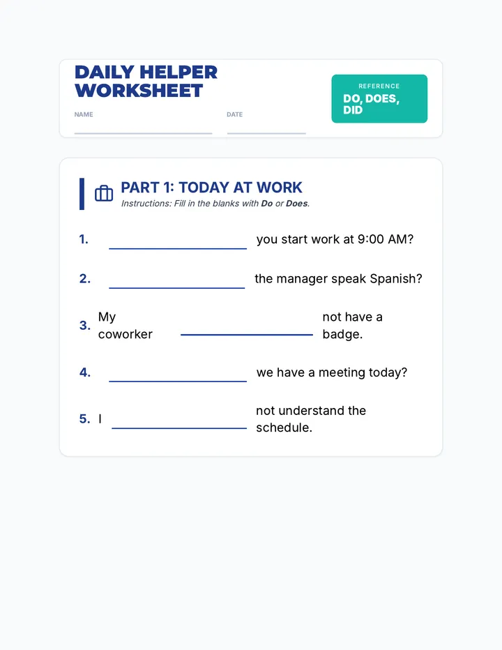 Daily Helper Worksheet