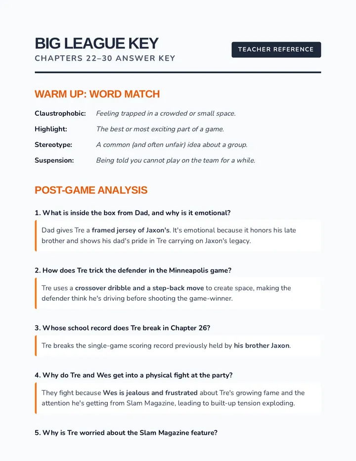 Big League Answer Key