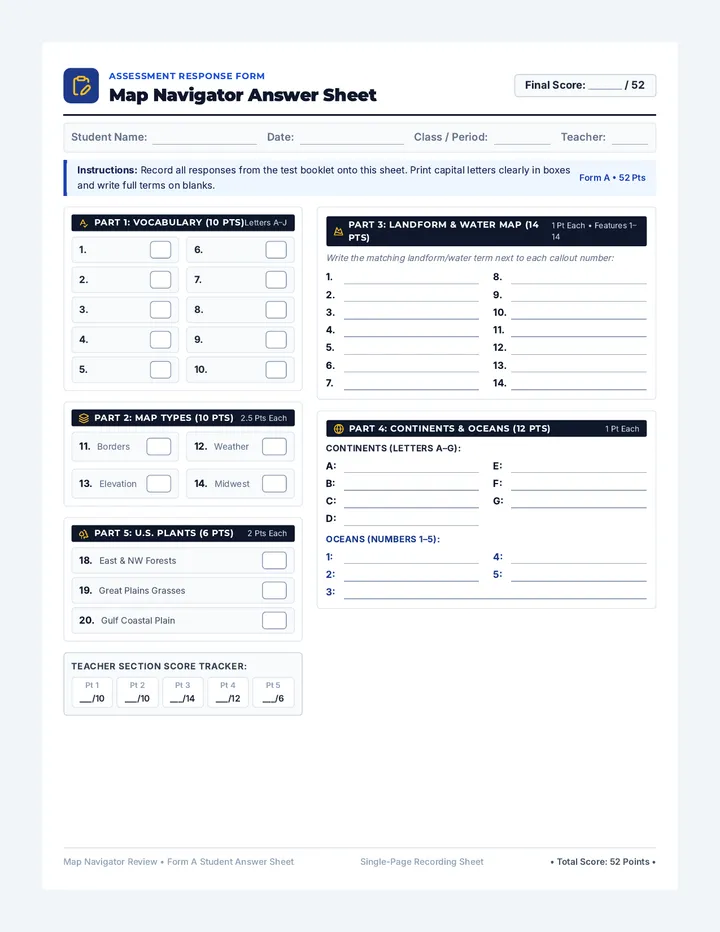 Map Navigator Answer Sheet