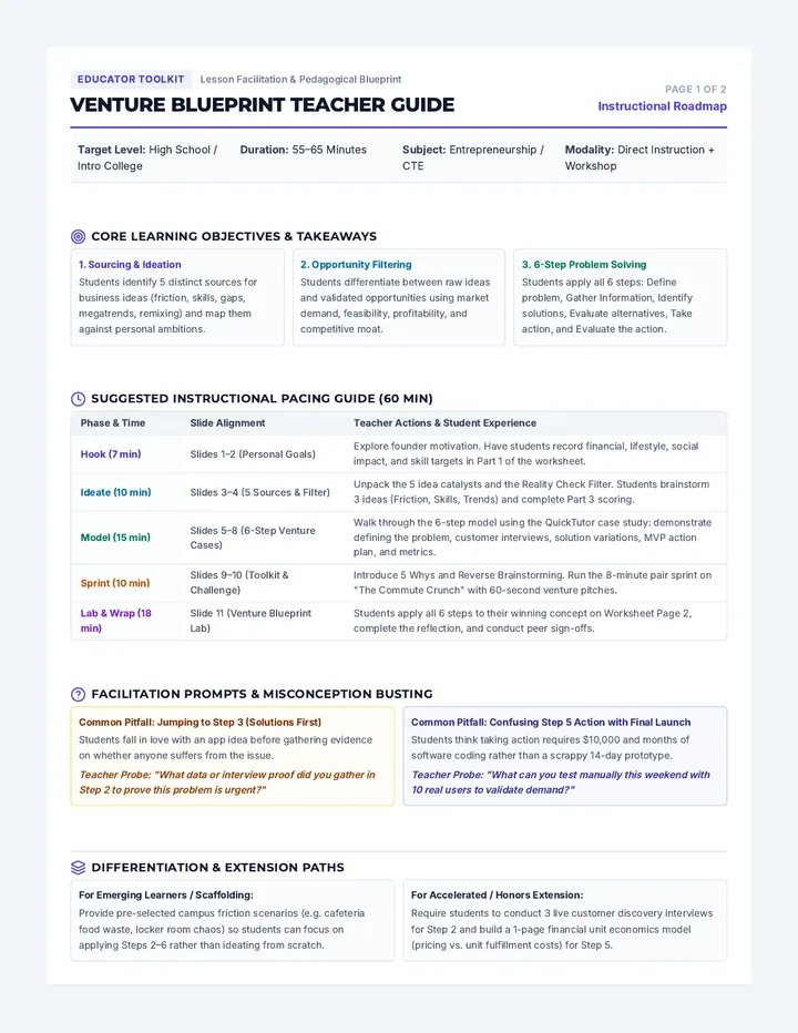 Venture Blueprint Teacher Guide