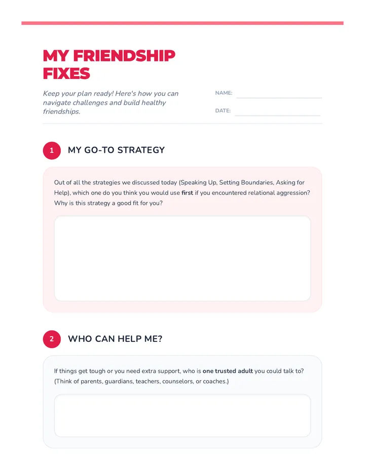 Friendship Fixes Worksheet