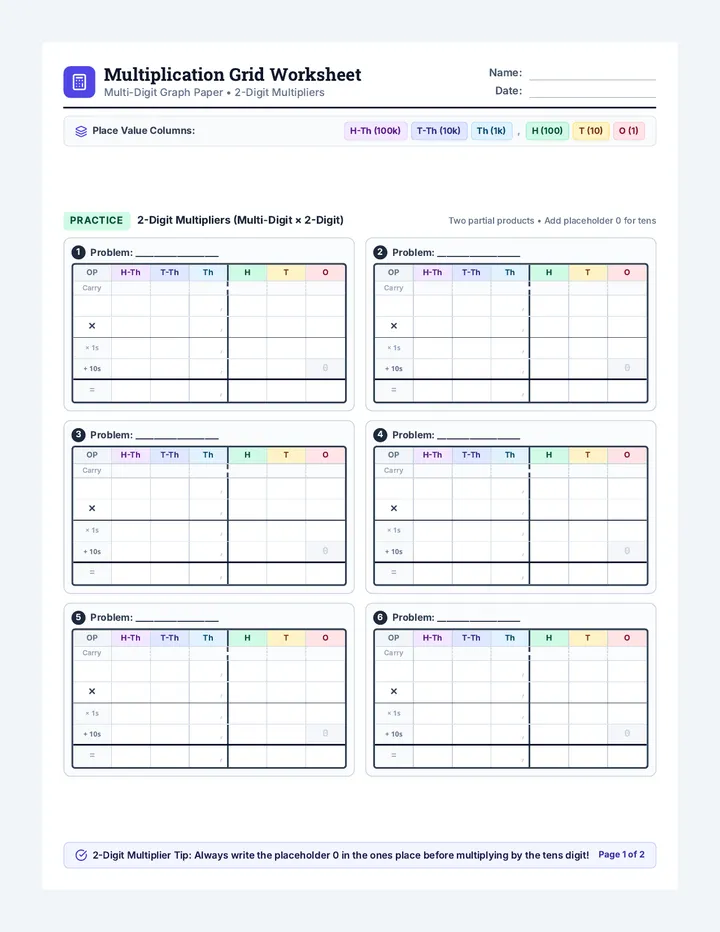Multiplication Grid Worksheet
