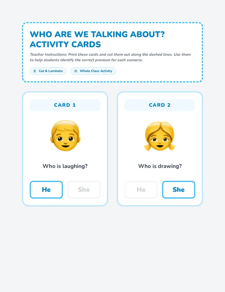 Who Are We Talking About? Activity Cards