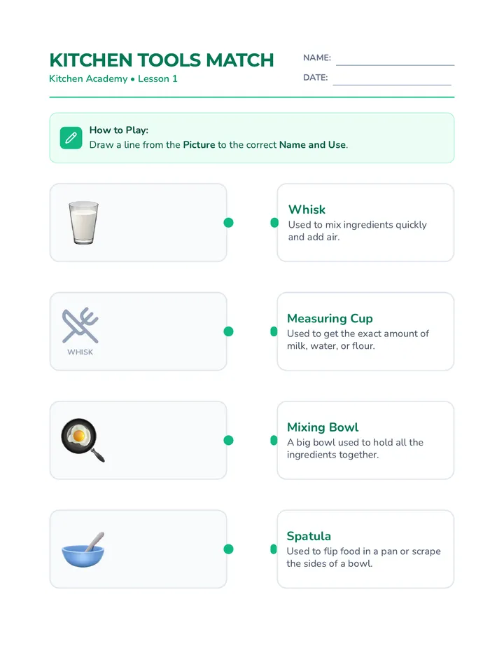 Kitchen Tools Worksheet