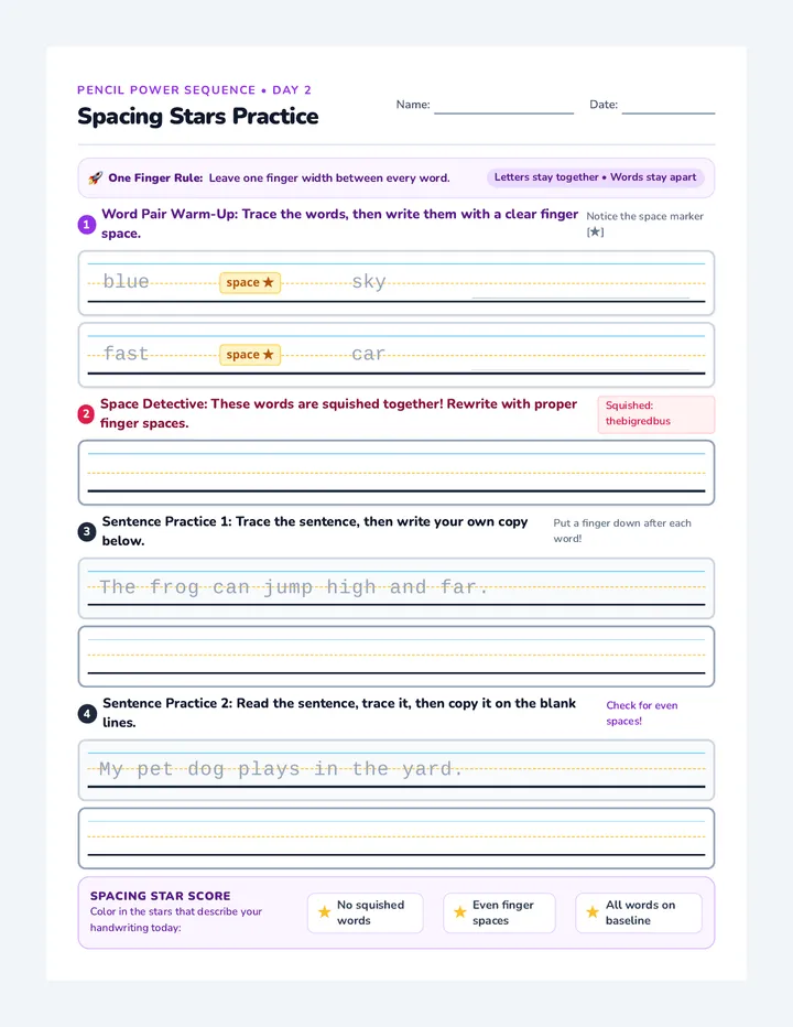 Spacing Stars Practice Worksheet