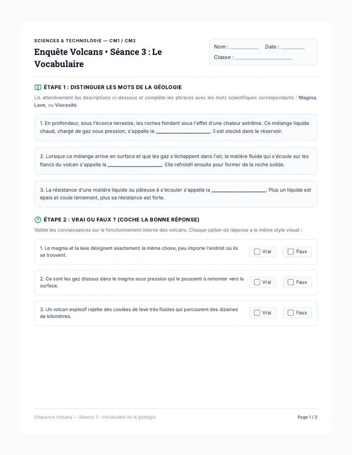 Fiche Activité Volcans Séance 3
