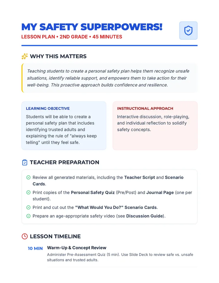 Safety Superpowers Lesson Plan
