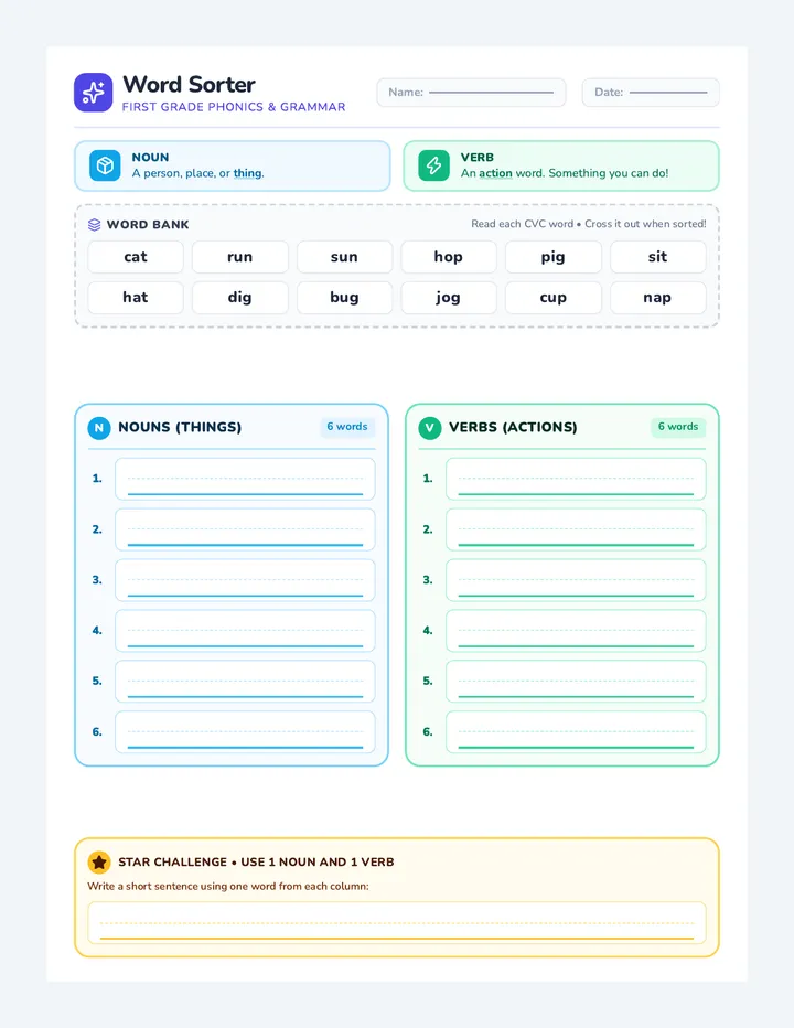 Word Sorter Worksheet