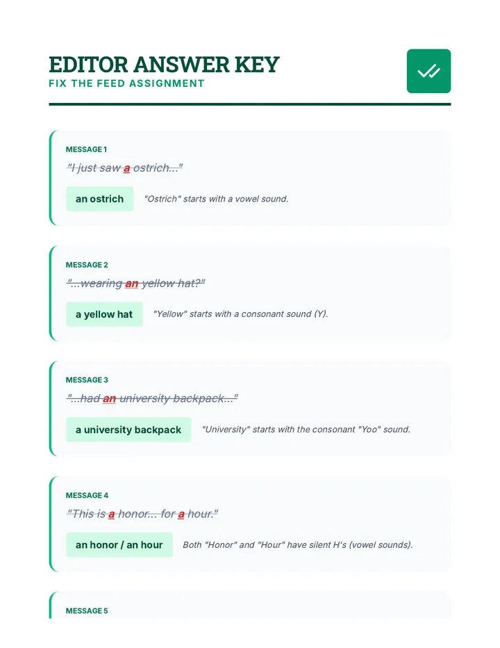 Fix the Feed Answer Key