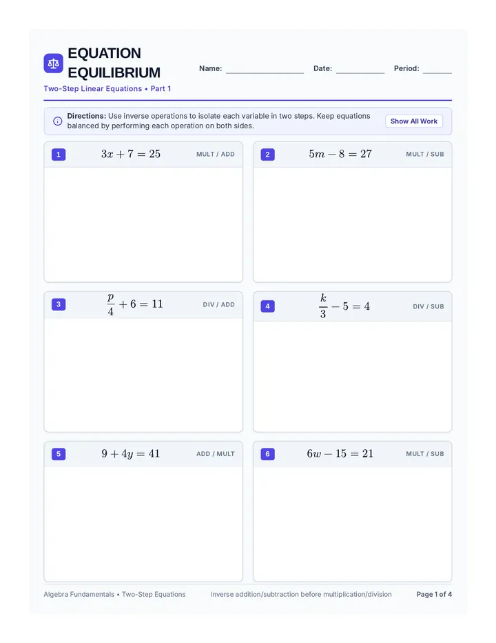 Equation Equilibrium Worksheet