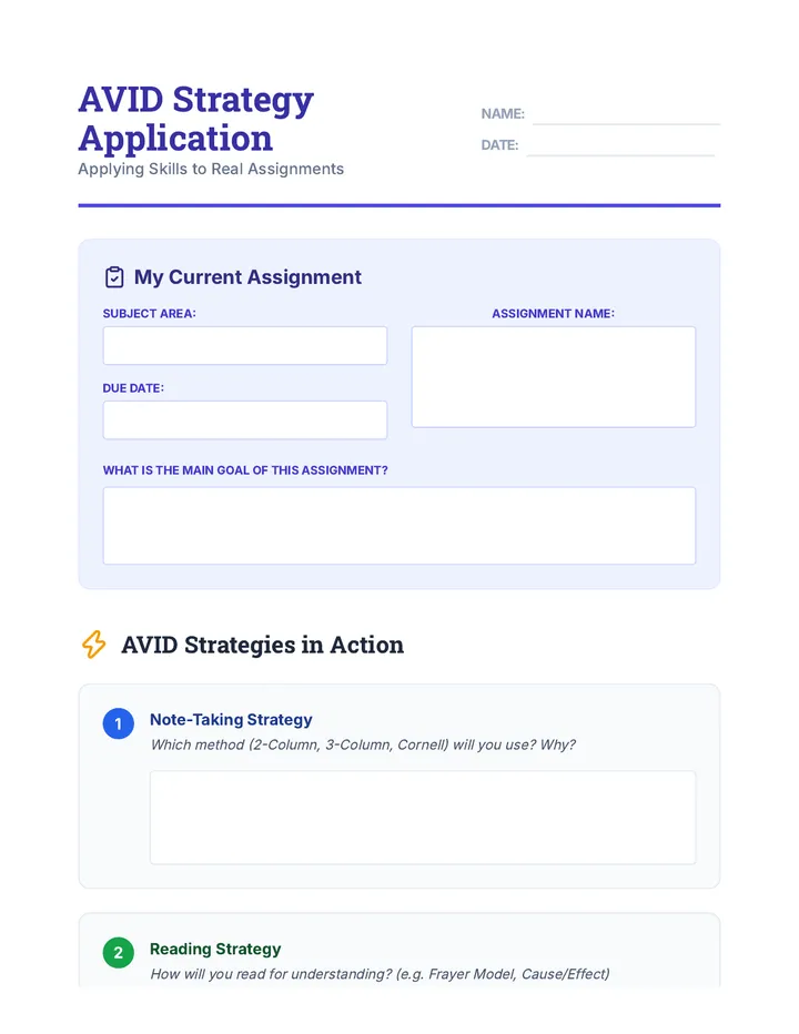 AVID Strategy Application Worksheet