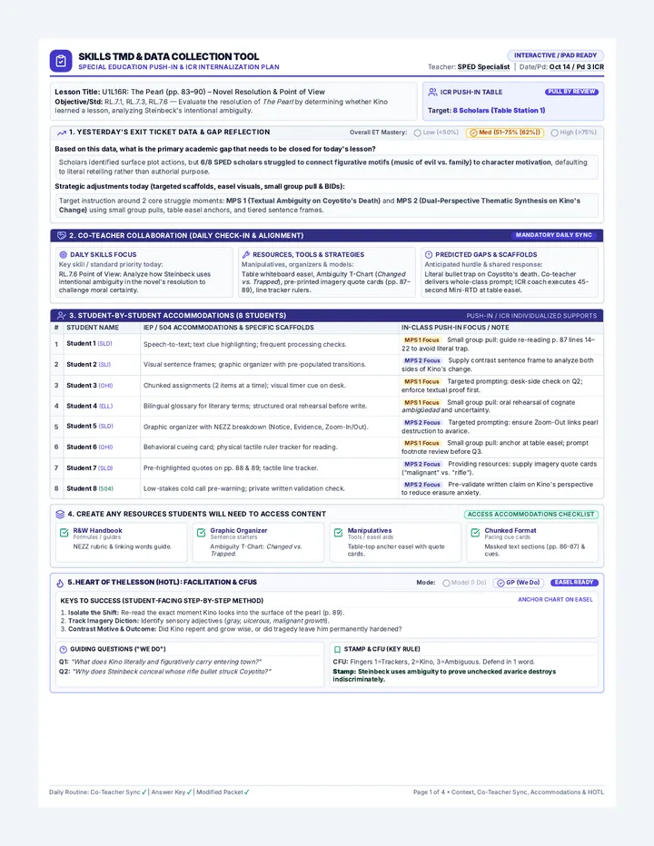 Push In TMD Exemplar Planner