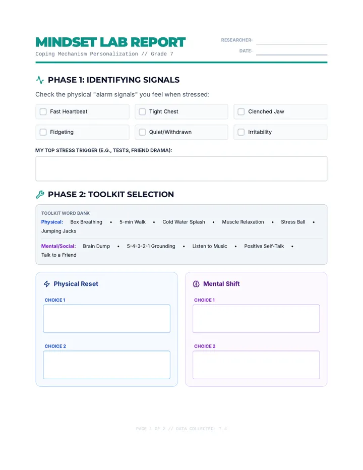Coping Kit Worksheet