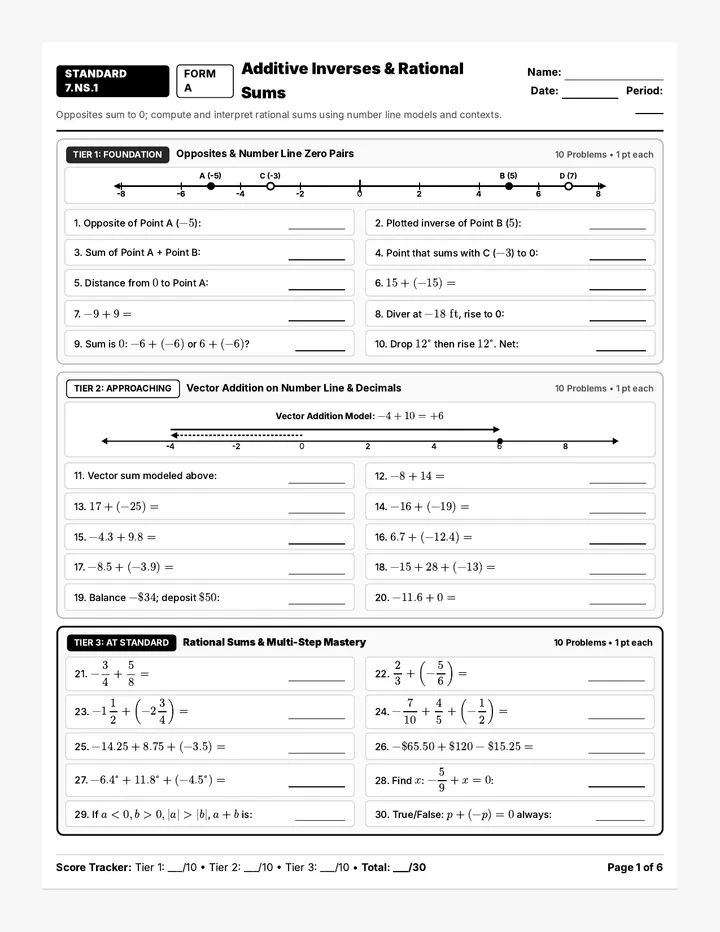 Number Sense Form A Workbook