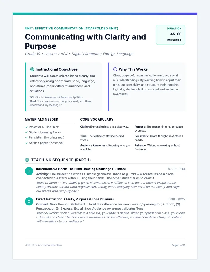 Clarity and Purpose Teacher Guide
