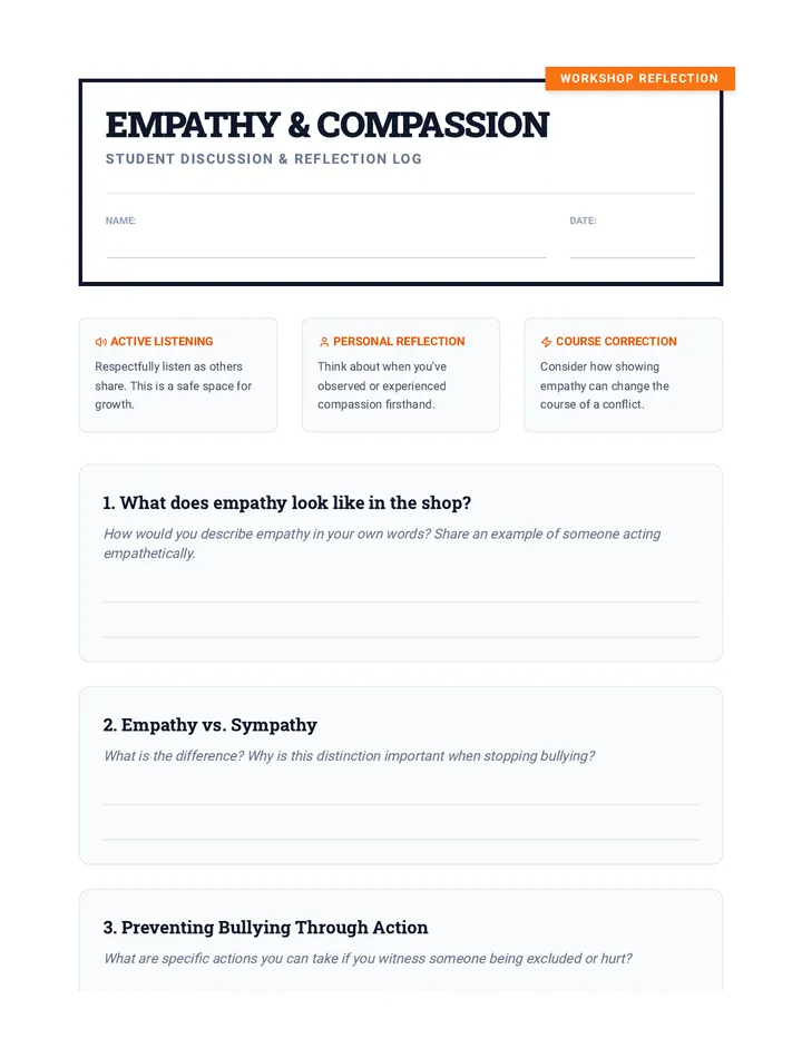 Empathy Compassion Reflection Worksheet