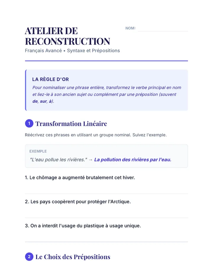 Atelier de Reconstruction Worksheet