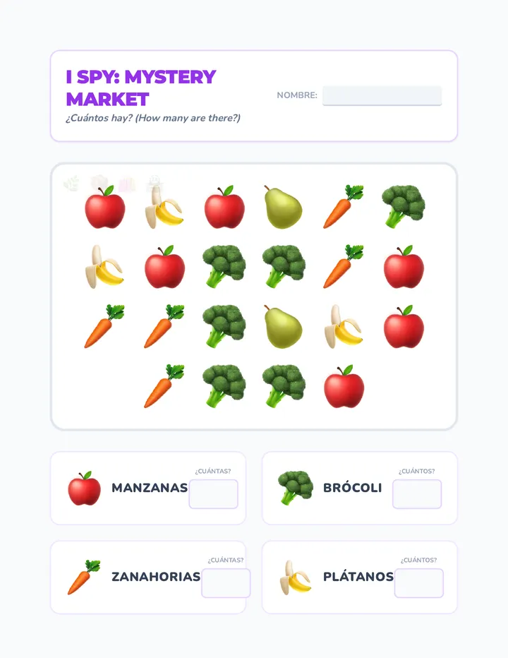 Mystery Market I Spy Worksheet