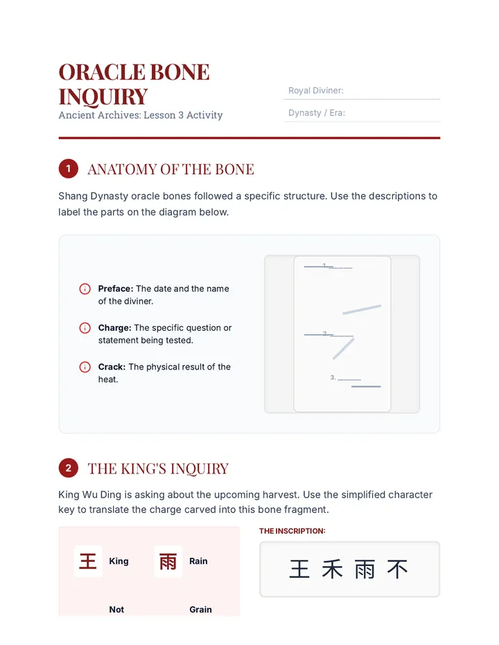 Oracle Bone Inquiry Worksheet