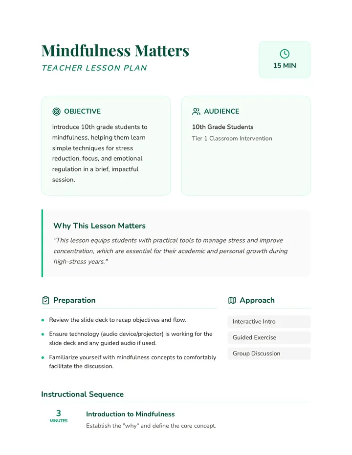 Mindfulness Matters Teacher Guide