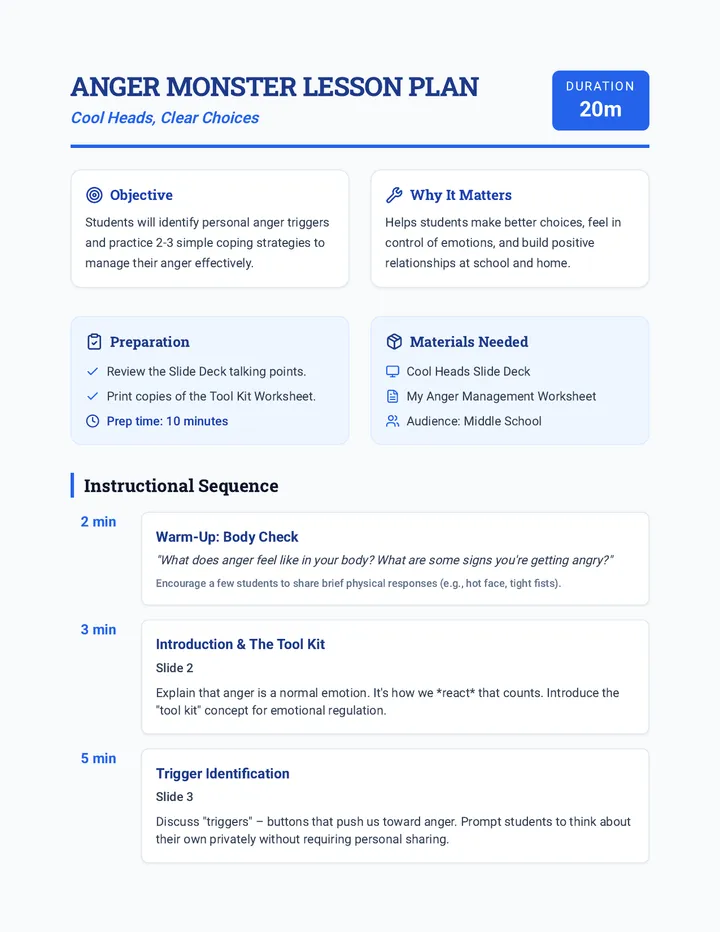 Anger Management Lesson Plan