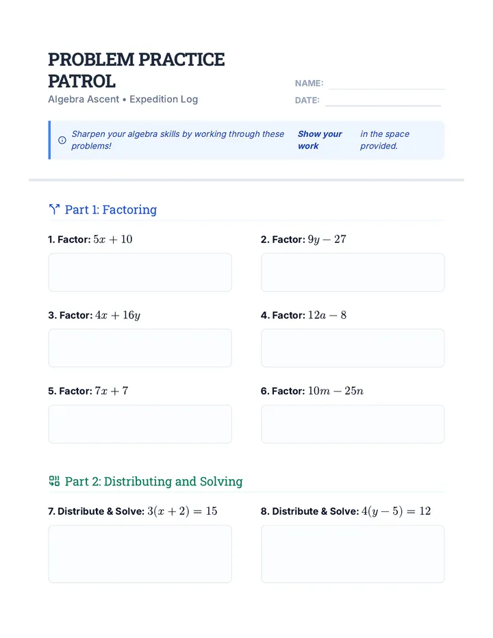 Problem Practice Patrol Worksheet