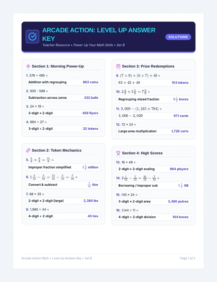 Arcade Action Level Up Answer Key