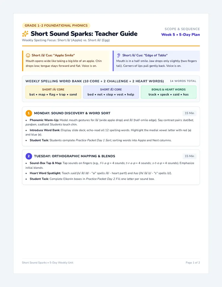 Short Sound Sparks Teacher Guide