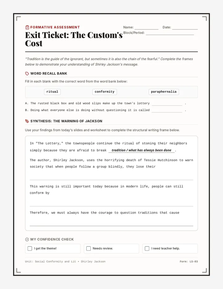 Tradition and Terror Exit Ticket