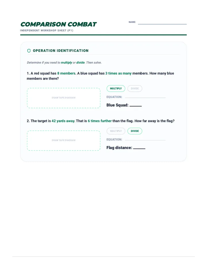 Comparison Combat Worksheet