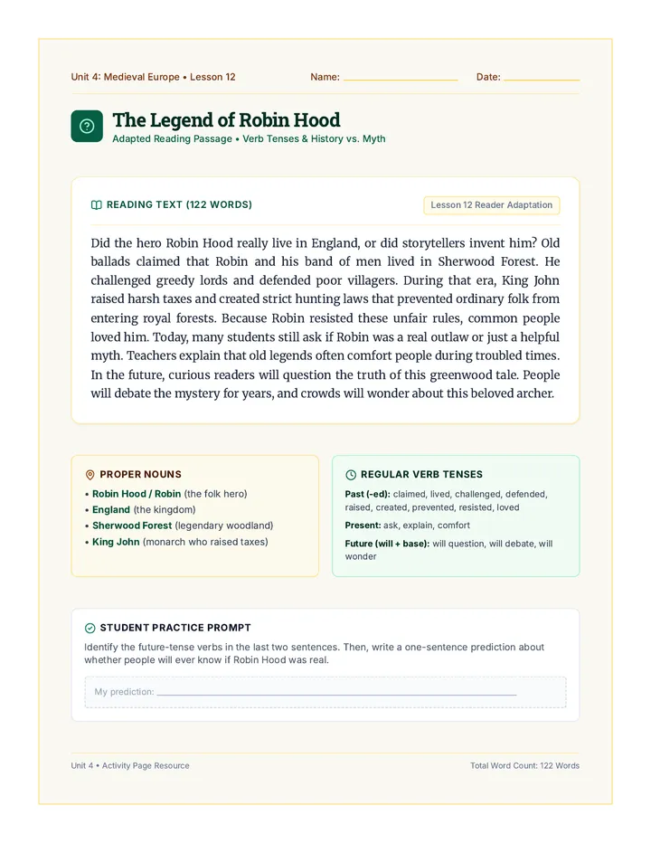 Robin Hood Reading Passage