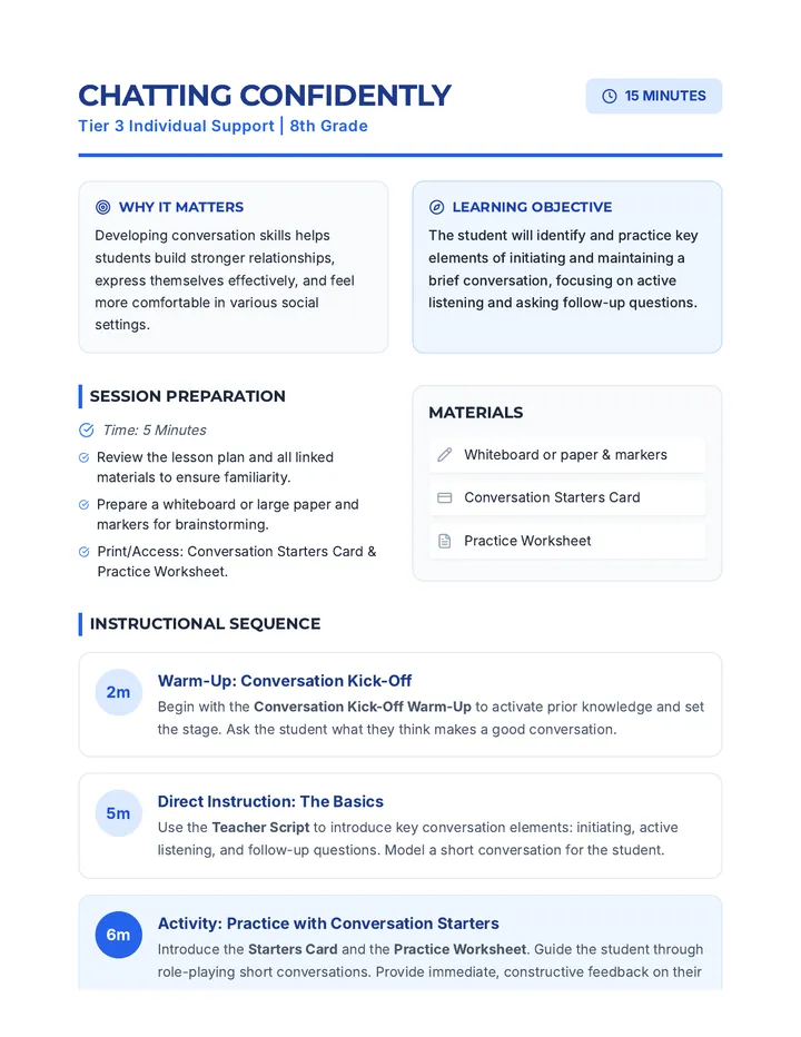 Chatting Confidently Lesson Plan