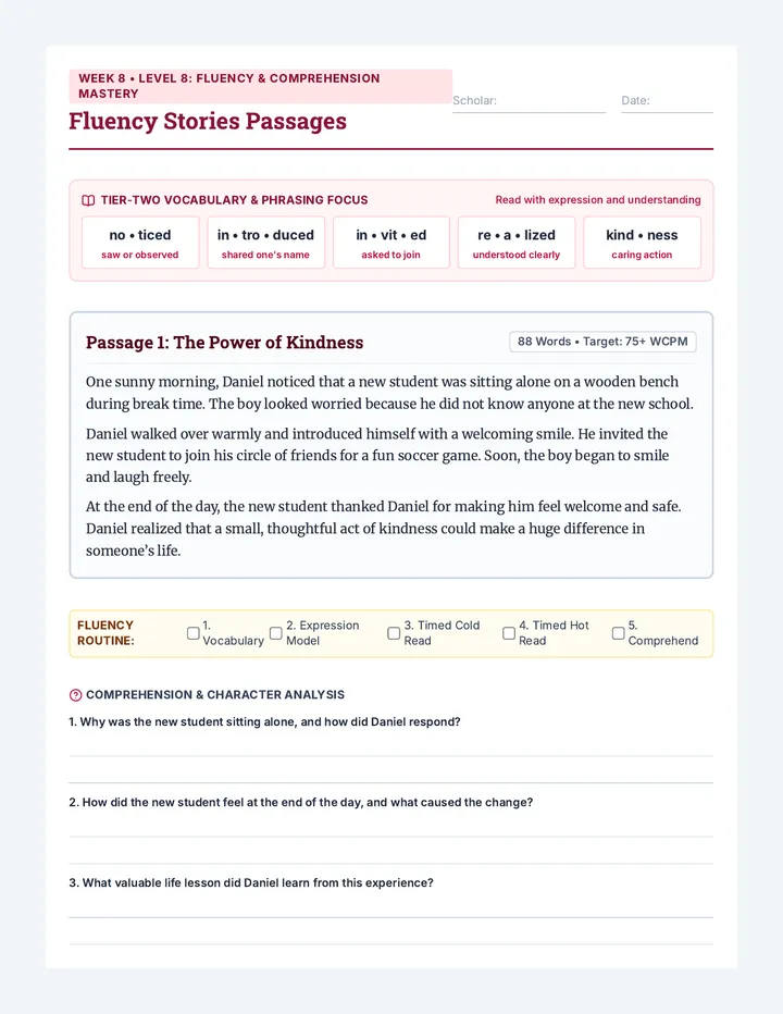 Fluency Stories Passages Worksheet