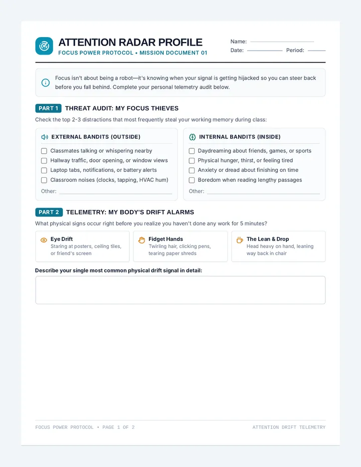 Focus Signals Worksheet