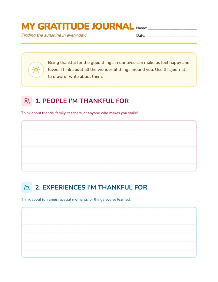 My Gratitude Journal Worksheet