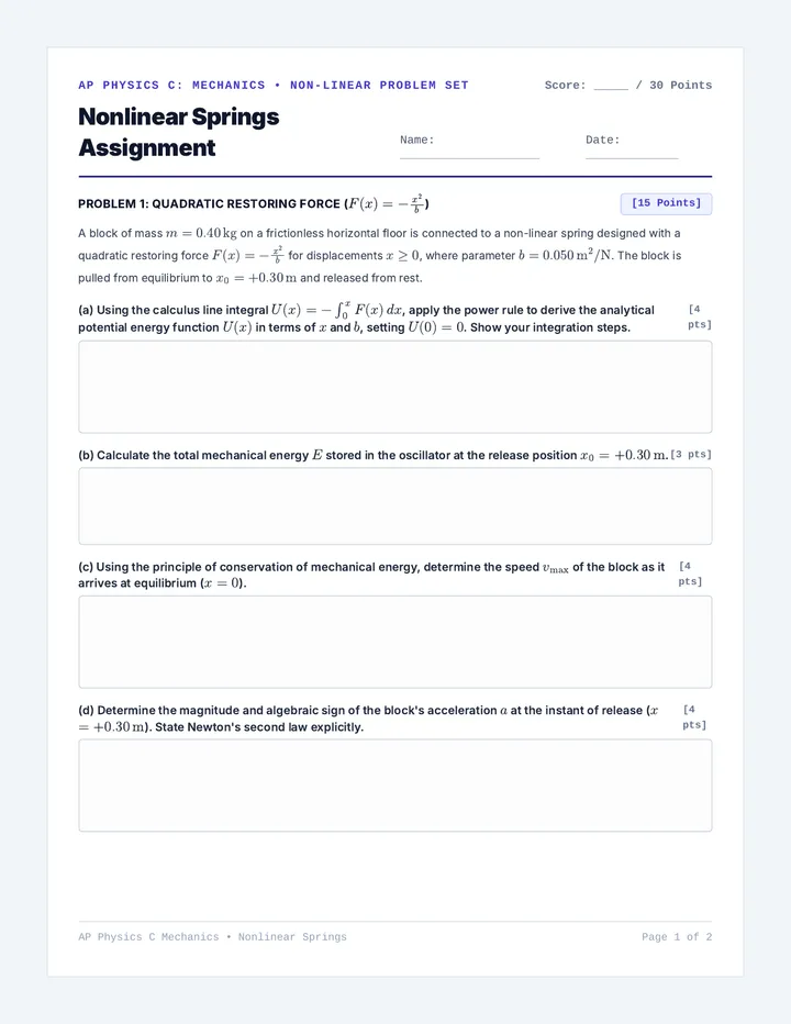 Nonlinear Springs Worksheet