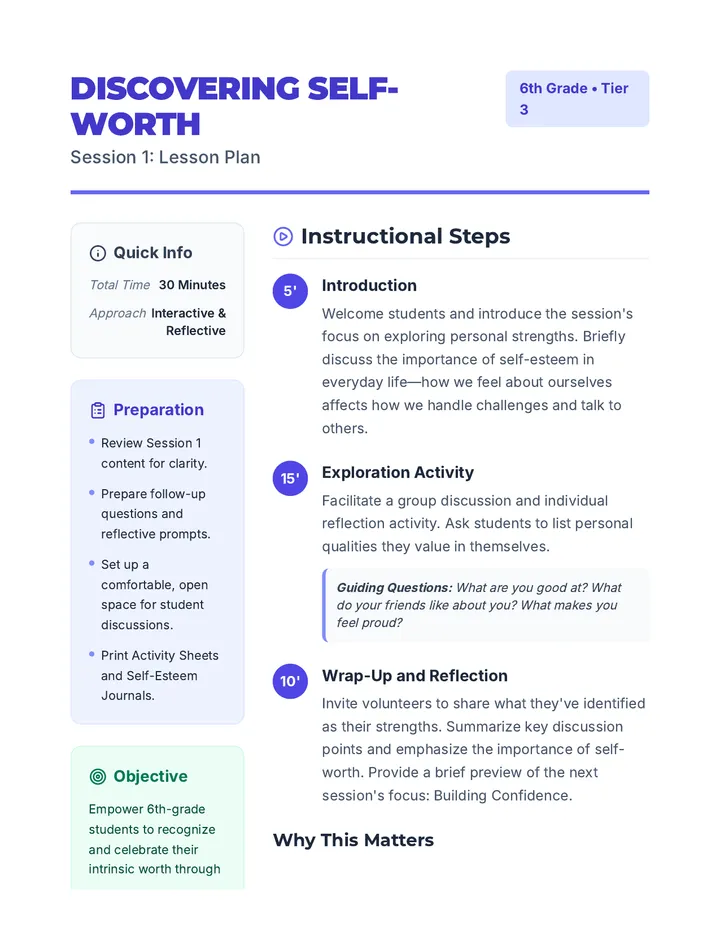 Self Worth Lesson Plan