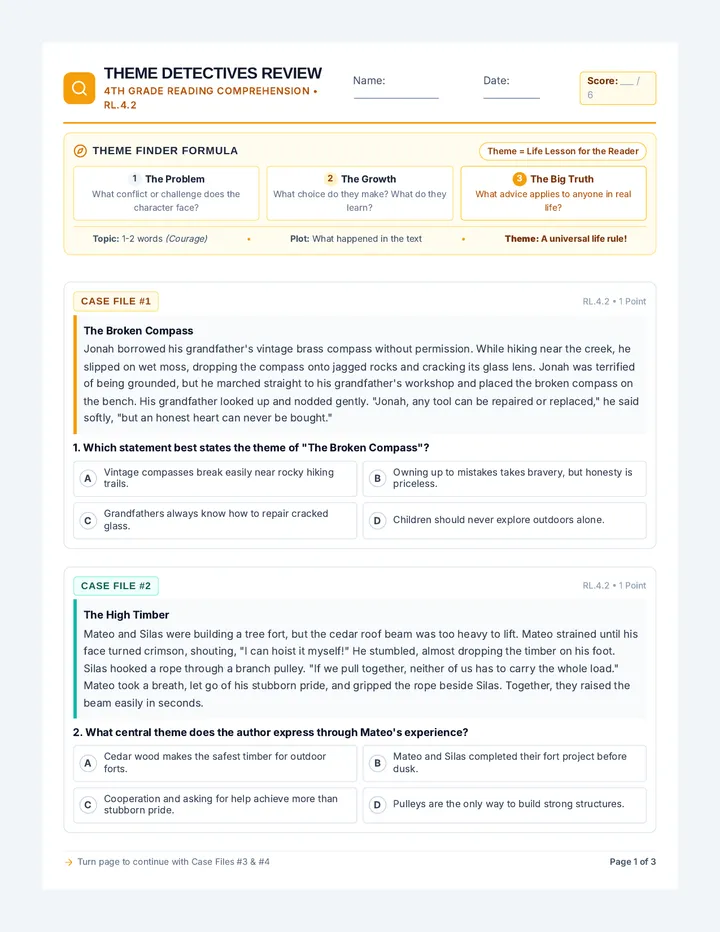 Theme Detectives Review Sheet