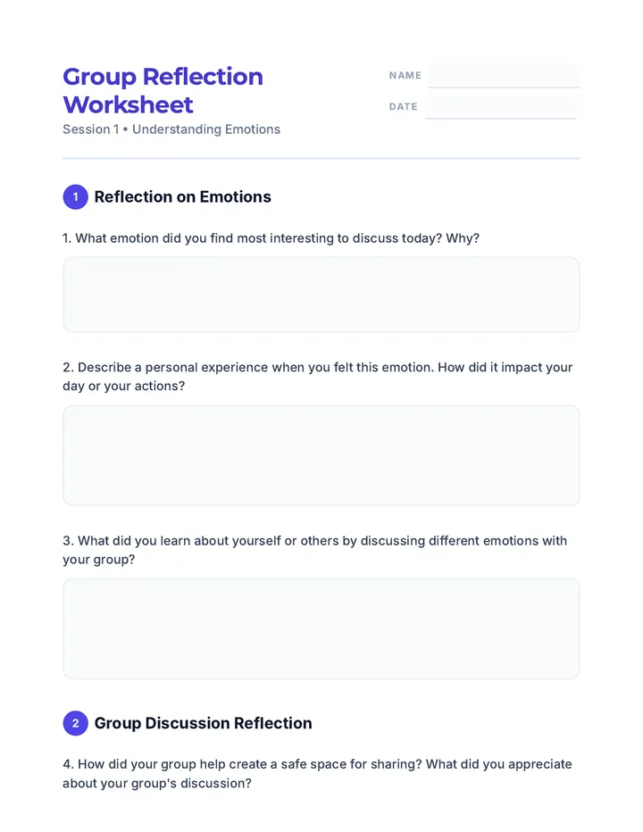 Group Reflection Worksheet Activity