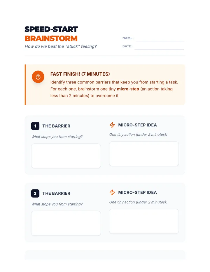 Speed Start Brainstorm Worksheet