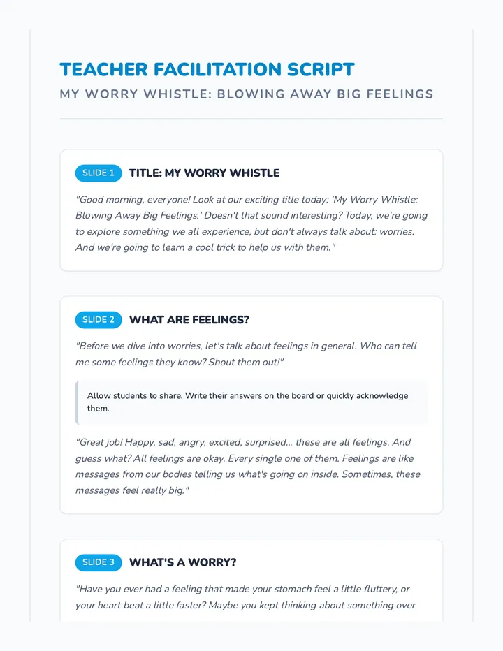 Worry Whistle Teacher Script
